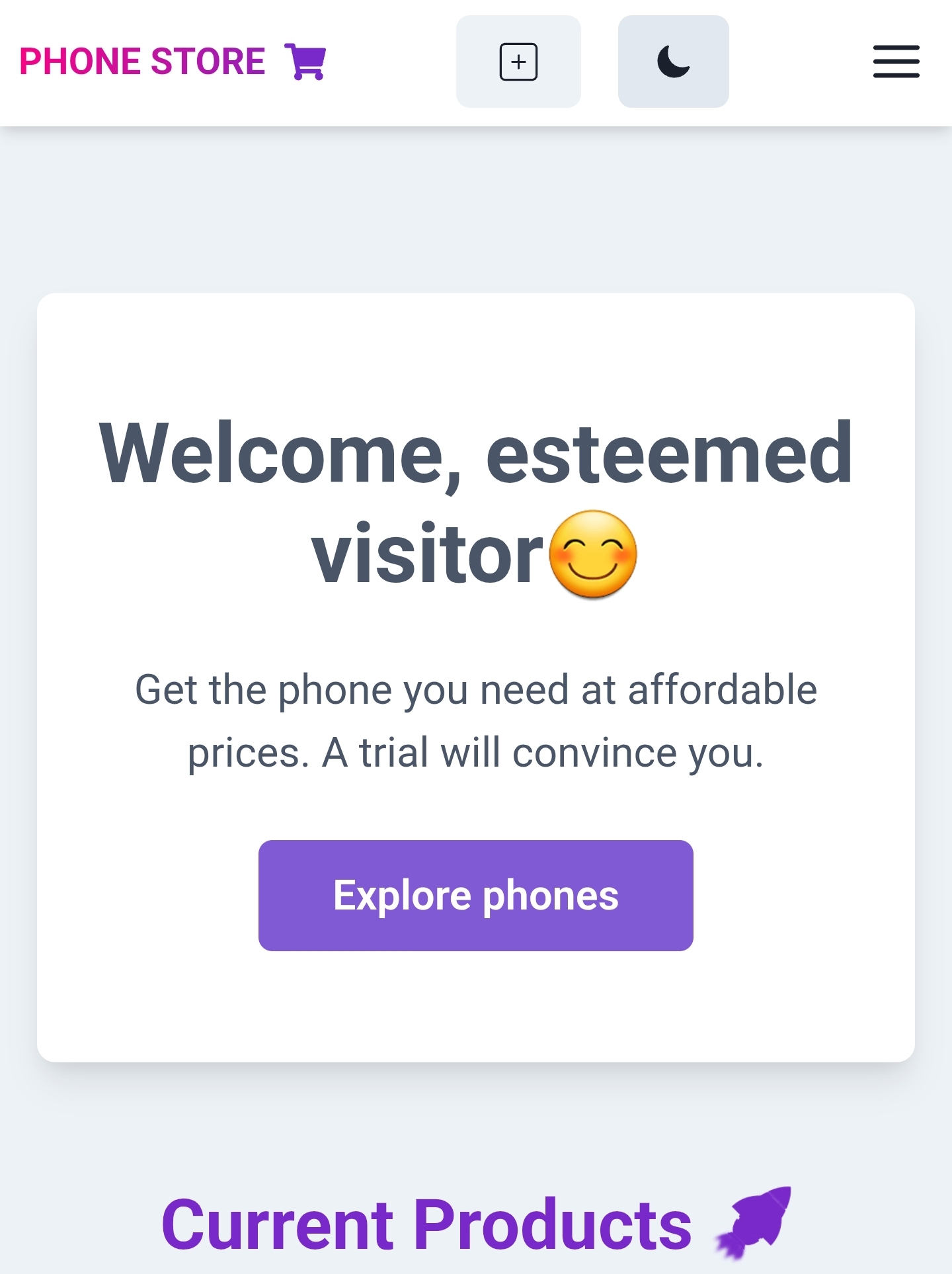 Phone Store mobile view